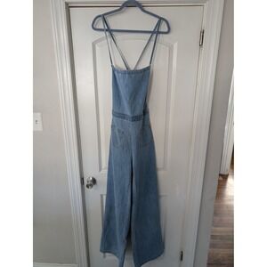 Stoned Immaculate Denim Jumpsuit overalls Wide Leg Lace Up Back Women's medium